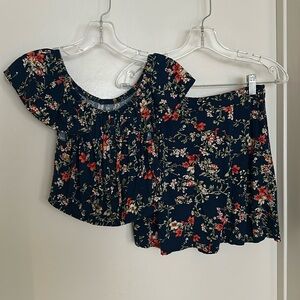 Navy crop top and skirt set